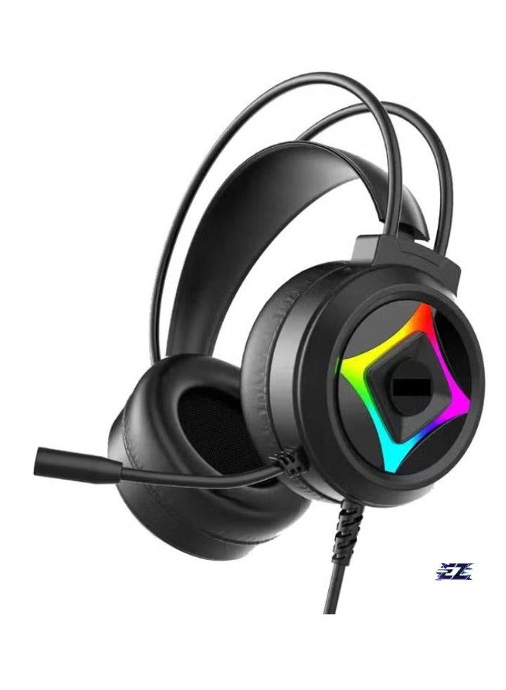 ELTRAZONE Gaming Headset with LED Backlight, 50mm Drivers, PU Leather Ear Pads, Dual 3.5mm Audio Jacks, USB Connection, and Built-in Microphone for Immersive Sound Experience - Image 1