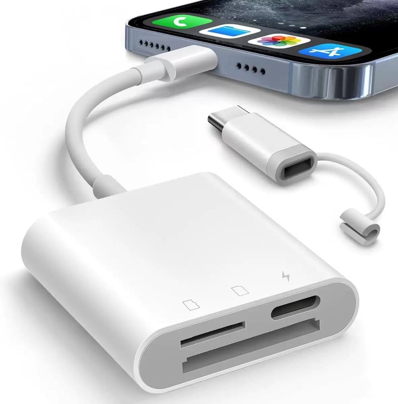 Universal TF/SD Card Reader for iPhone Lighting and Type-C Charging Micro SD Card Reader Memory Card Reader Plug and Play SD Card Adapter SD Card Viewer Dual Slot, Portable Camera Memory Card Reader