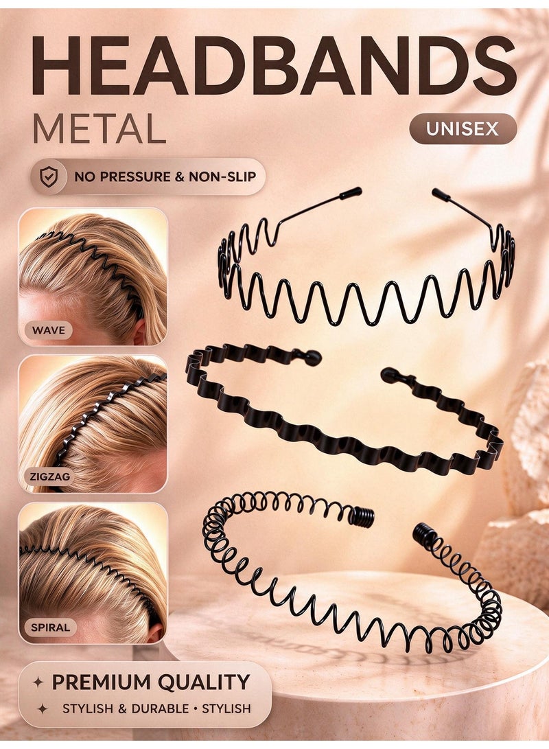 8Pcs Non-Slip Metal Headbands-Fashionable Wave Hair Hoops For Men and Women, Elastic and Comfortable Hair Tool, Daily Wear, Sports, Formal, Perfect for Running and Casual Wear, Stylish Headgear, Durable Headband - Image 3