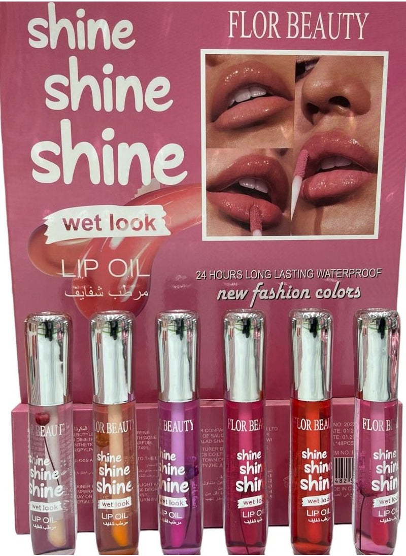 FLOR BEAUTY shine wet look lip oil 6-piece 