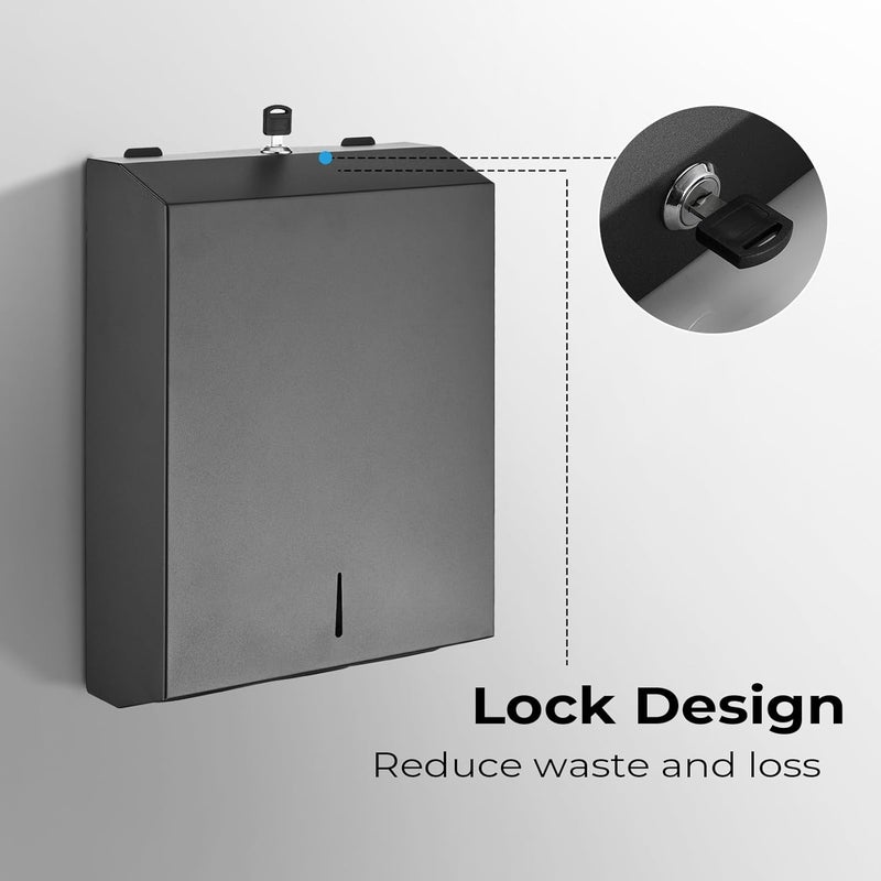 modunful Paper Towel Dispenser Wall Mount - Multifold Trifold Paper Towel Dispensers, Large Capacity Stainless Steel Tissue Holder, Suitable for Bathrooms and Public Places Black - Image 4