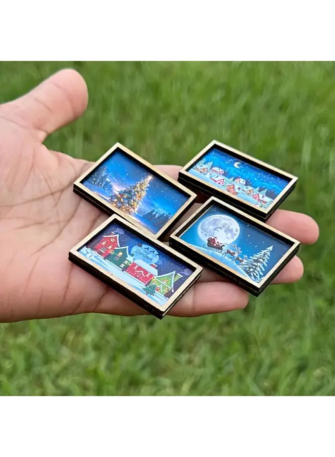 4 قطع إطارات خشبية صغيرة لعيد الميلاد لتزيين كوخ بيت الدمى - Image 5