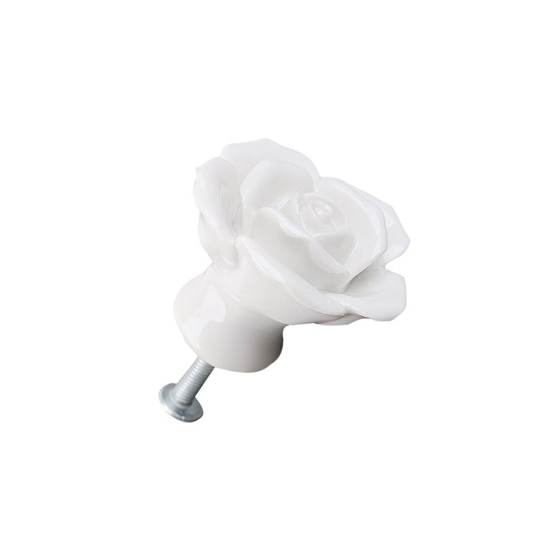 8pcs Rose Shaped Ceramic Kitchen Cupboard Cabinet Drawer Door Knobs Pull Handles (White) - Image 4