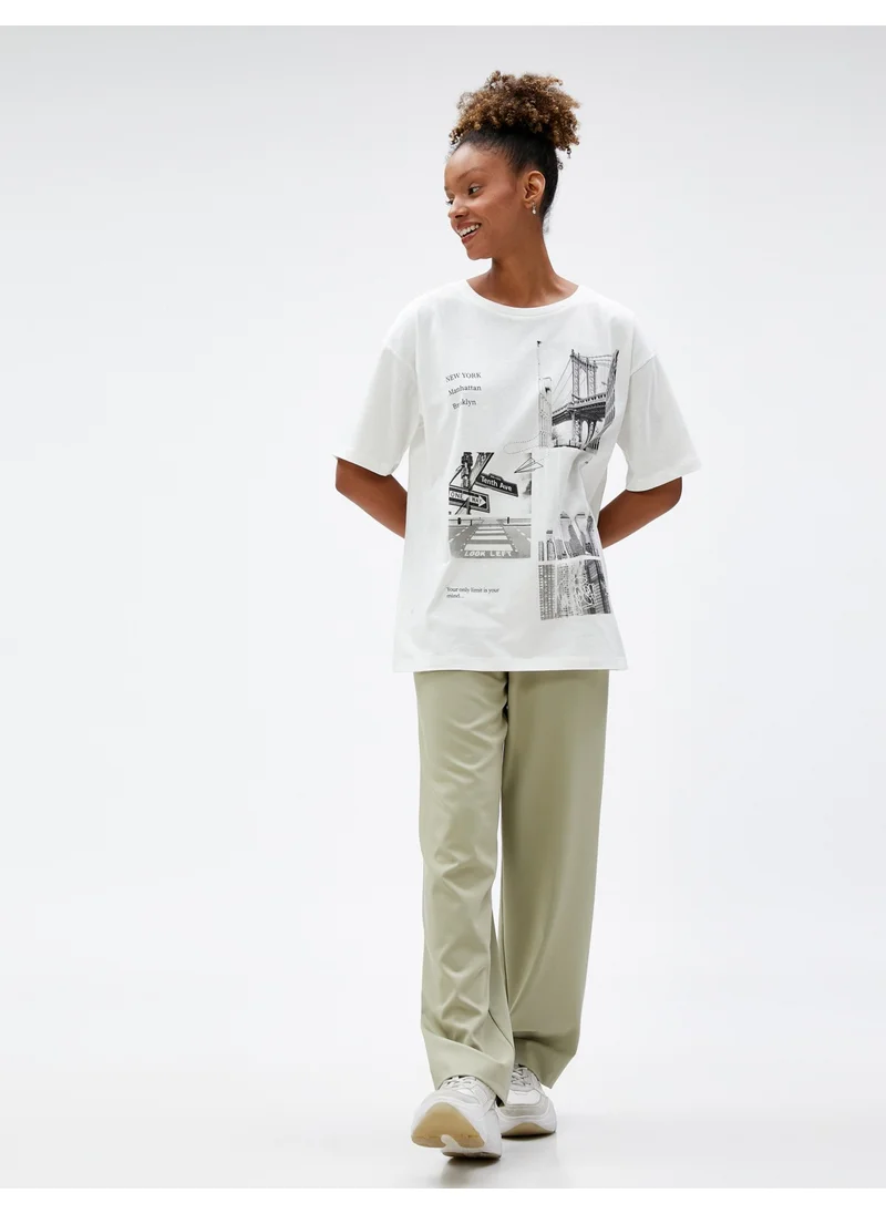 كوتون New York Printed T-Shirt Crew Neck Short Sleeve Cotton