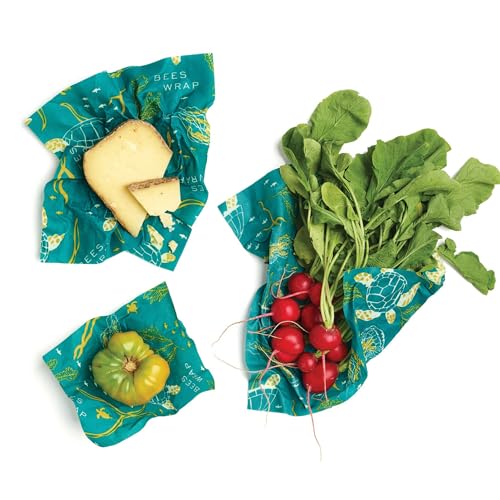 Bee's Wrap Beeswax Wraps for Food - Made in USA Reusable & Organic Food Wraps, Sandwich Wrap & Bowl Covers - Eco-Friendly Alternative to Aluminum Foil & Plastic Wrap, Ocean 3 Pack (S, M, L) - Image 3