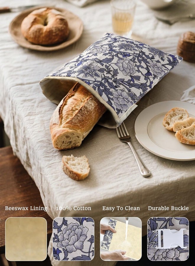 bomis Blue and White Flower Beeswax Bread Bag - Image 4