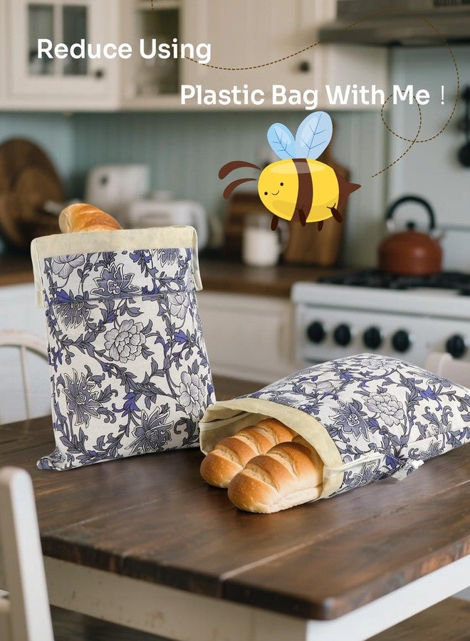bomis Blue and White Flower Beeswax Bread Bag - Image 3