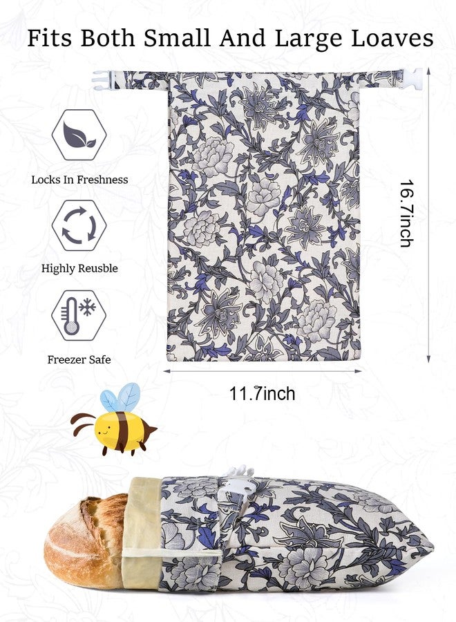 bomis Blue and White Flower Beeswax Bread Bag - Image 2