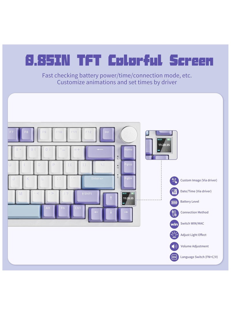 Ajazz AJAZZ AK820PRO 75% Hot Swap Gasket Mount Mechanical Keyboard with TFT Display Screen, 4000mAh BT/2.4G/Wired RGB South Facing LED, Knob Control for E-Sport/Windows/Mac. - Image 2