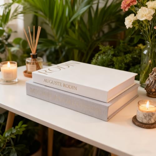 Packyouth Decorative Books Boxes for Home Decor Set of 2 Linen Faux Books for Coffee Table Stylish Decorative for Bookshelf Aesthetic Fake Book for Modern Home Decoration (Beige-Gray) - Image 5