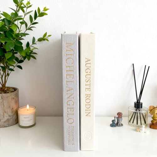 Packyouth Decorative Books Boxes for Home Decor Set of 2 Linen Faux Books for Coffee Table Stylish Decorative for Bookshelf Aesthetic Fake Book for Modern Home Decoration (Beige-Gray) - Image 1
