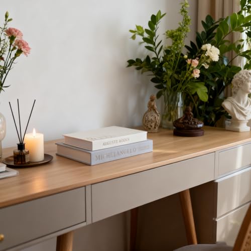 Packyouth Decorative Books Boxes for Home Decor Set of 2 Linen Faux Books for Coffee Table Stylish Decorative for Bookshelf Aesthetic Fake Book for Modern Home Decoration (Beige-Gray) - Image 2