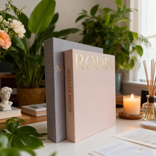Packyouth Decorative Books Boxes for Home Decor Set of 2 Linen Faux Books for Coffee Table Stylish Decorative for Bookshelf Aesthetic Fake Book for Modern Home Decoration (Beige-Gray) - Image 4