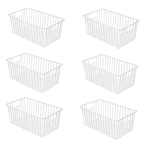 lonpute 16Lx12Wx6H inch Wider Freezer Organizer Baskets Container Refrigerator Metal Wire Storage Bins with Handles for Kitchen Pantry Cabinet Closets  Pearl White6 Packs