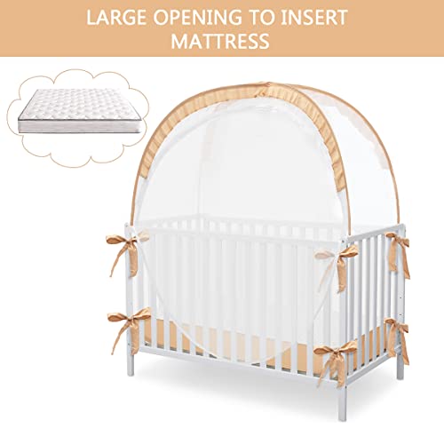 L RUNNZER Pop Up Baby Crib Tent, Safety Tent to Keep Toddler from Climbing Out, Canopy Against Falls and Bites, Netting with Breathable & Soft Mesh, Orange (R07-orange) - Image 3