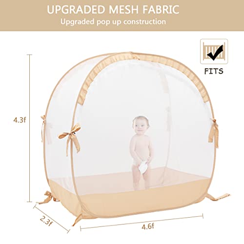 L RUNNZER Pop Up Baby Crib Tent, Safety Tent to Keep Toddler from Climbing Out, Canopy Against Falls and Bites, Netting with Breathable & Soft Mesh, Orange (R07-orange) - Image 5