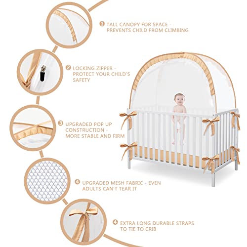 L RUNNZER Pop Up Baby Crib Tent, Safety Tent to Keep Toddler from Climbing Out, Canopy Against Falls and Bites, Netting with Breathable & Soft Mesh, Orange (R07-orange) - Image 4