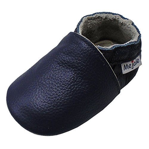 Mejale Baby Boy Girl Shoes Soft Soled Leather Moccasins Anti-Skid Infant Toddler Prewalker(Navy Blue,0-6 Months) - Image 1