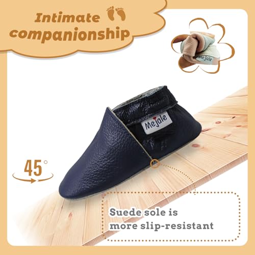 Mejale Baby Boy Girl Shoes Soft Soled Leather Moccasins Anti-Skid Infant Toddler Prewalker(Navy Blue,0-6 Months) - Image 3