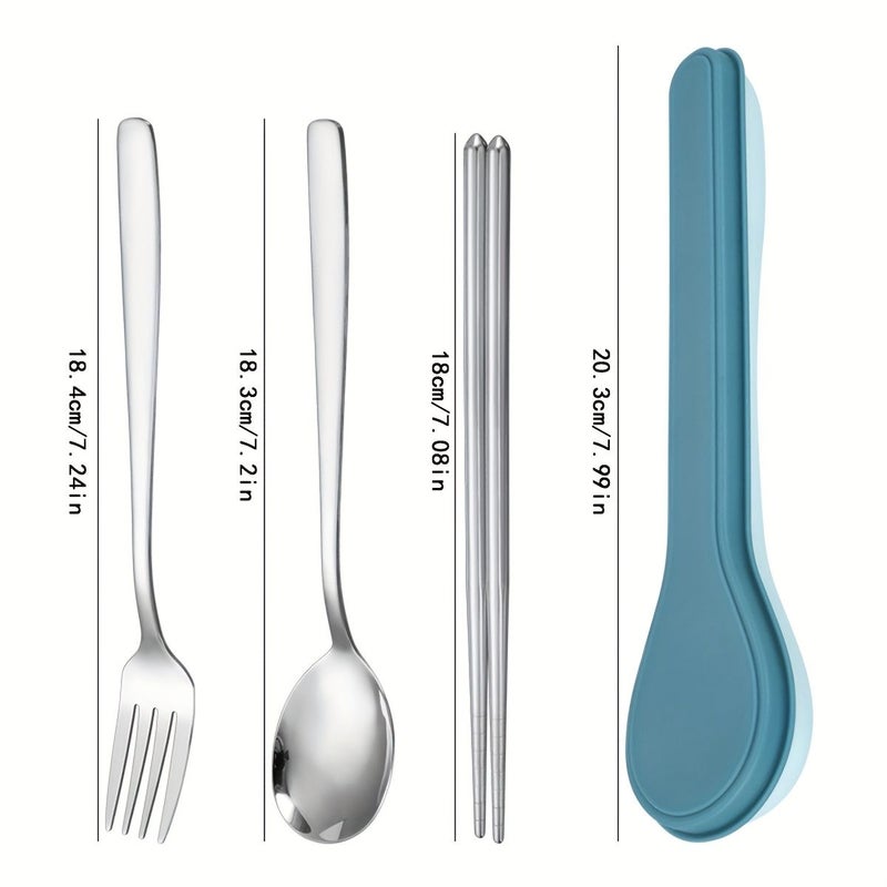 Dark Green Stainless Steel Portable Cutlery Set Spoon Fork Chopsticks for Travel - Image 5