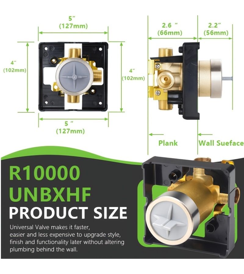 R10000 UNBXHF Shower Diverter Valve Replacement Compatible With Bathtub Faucet Trim Kit Brass - Image 1