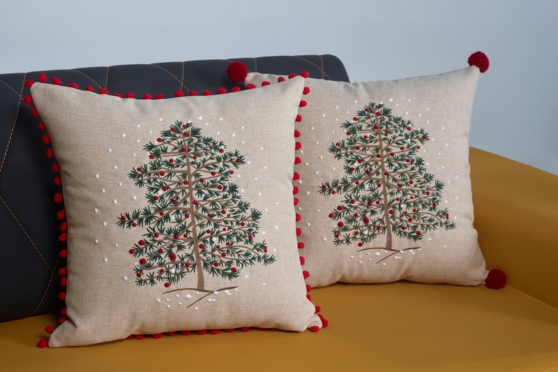 CAKA HOME DESİGN CAKA HOME DESIGN New Year Embroidered Beige Ruffled Cushion Cover (Special Series) 
