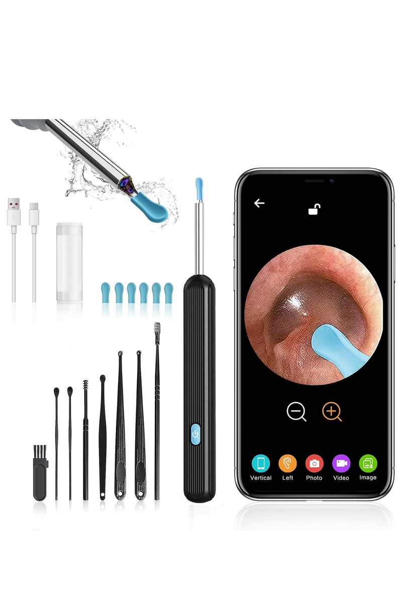 YelaJoy Ear Wax Removal  with 1080P Camera, Wireless Ear Cleaner Ear Cleaning Kit with 8 Pcs Ear Pick Set, Wax Elimination Spoon Kit with 6 Soft Silicone Ear Scoops, Ear Wax Removal Tool for Smartphones （Black） - Image 1