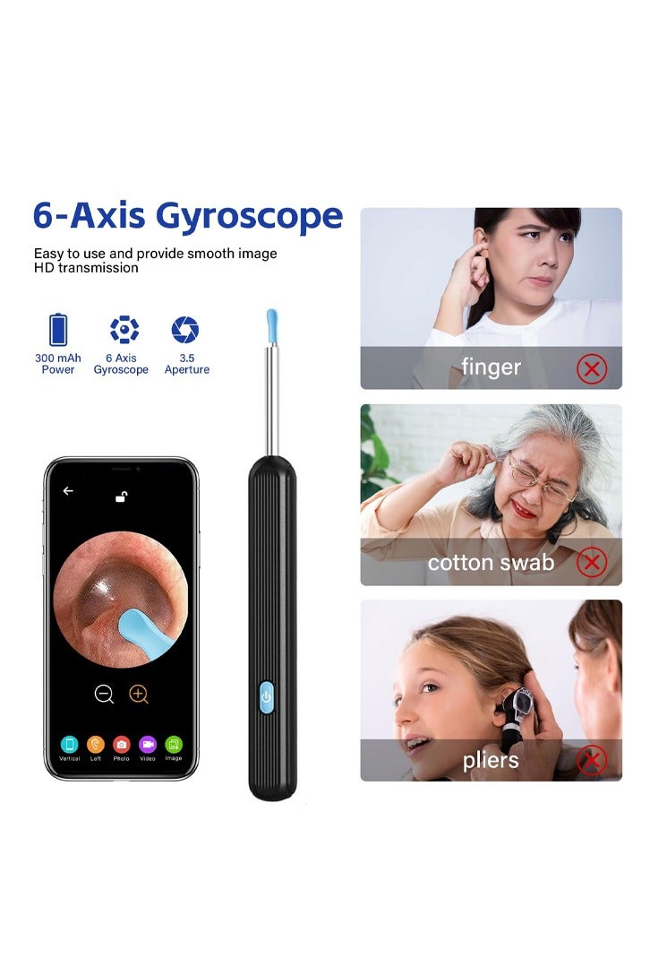 YelaJoy Ear Wax Removal  with 1080P Camera, Wireless Ear Cleaner Ear Cleaning Kit with 8 Pcs Ear Pick Set, Wax Elimination Spoon Kit with 6 Soft Silicone Ear Scoops, Ear Wax Removal Tool for Smartphones （Black） - Image 2