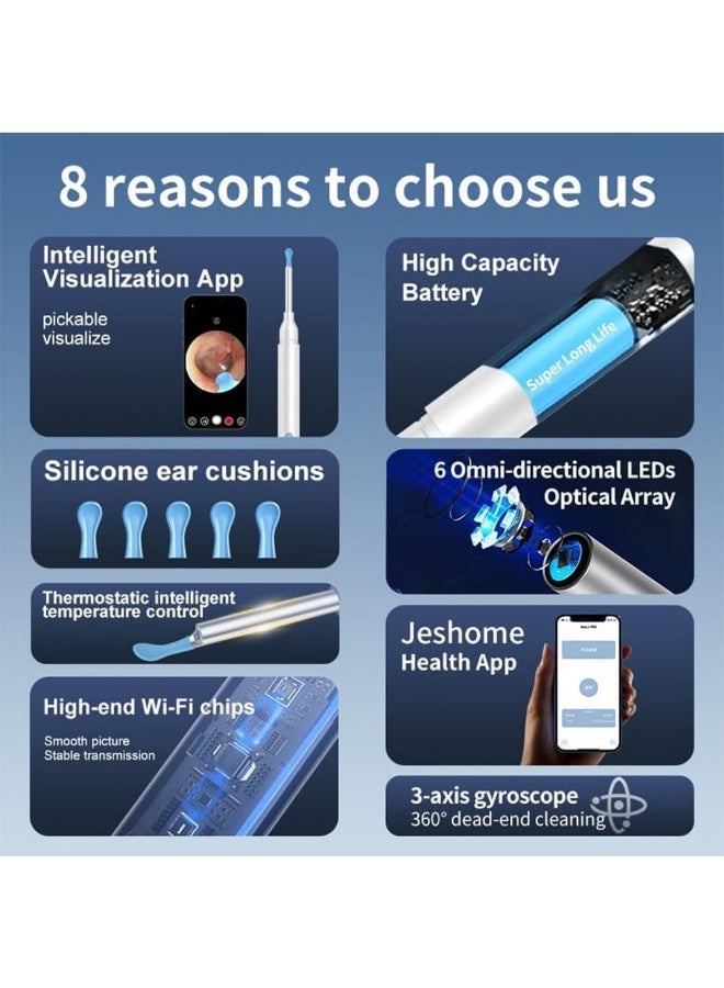 YelaJoy Ear Wax Removal  with 1080P Camera, Wireless Ear Cleaner Ear Cleaning Kit with 8 Pcs Ear Pick Set, Wax Elimination Spoon Kit with 6 Soft Silicone Ear Scoops, Ear Wax Removal Tool for Smartphones （Black） - Image 3