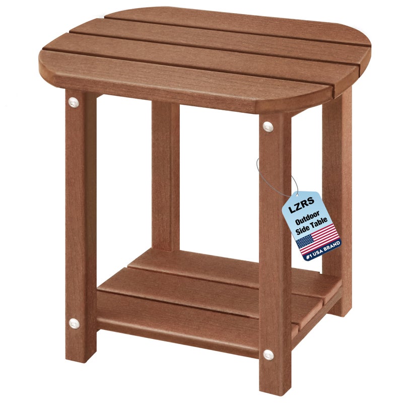 LZRS Outdoor Side Table - 2-Tier Adirondack HDPE Patio End Table for Pool, Porch,Balcony & Backyard,Weather Resistance for Indoor and Outdoor use(Brown) - Image 1