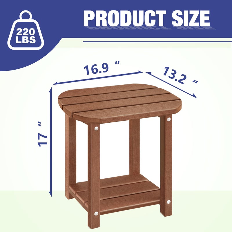 LZRS Outdoor Side Table - 2-Tier Adirondack HDPE Patio End Table for Pool, Porch,Balcony & Backyard,Weather Resistance for Indoor and Outdoor use(Brown) - Image 2