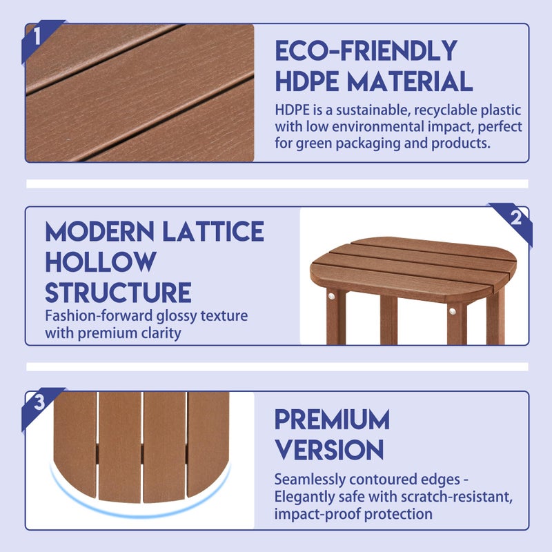LZRS Outdoor Side Table - 2-Tier Adirondack HDPE Patio End Table for Pool, Porch,Balcony & Backyard,Weather Resistance for Indoor and Outdoor use(Brown) - Image 5