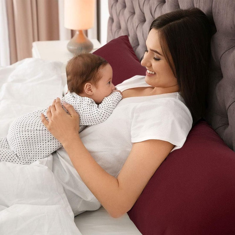بيكوكاسا كسوة وسادة الجسم من بيكوكاسا مع إغلاق بسحاب، سلسلة 1800 من ألياف الميكروفايبر الملمس الناعم، كسوة وسادة طويلة ناعمة لوسائد الجسم باللون البورجوندي مقاس 50 × 150 سم / 5 قدم. - Image 2