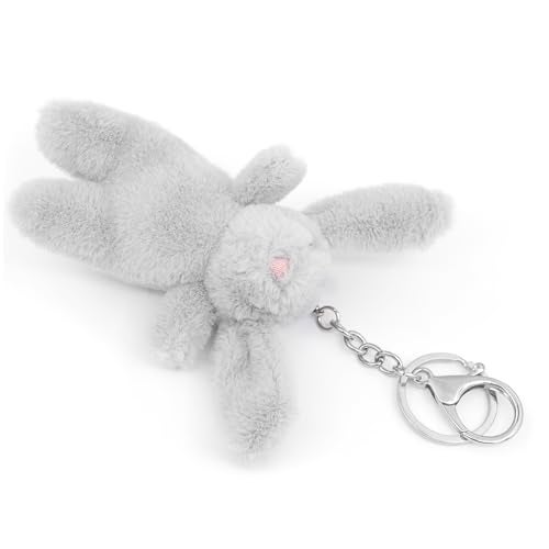 Miokkley Cute Bunny Plush Keychain for Purse, 3.5" Inch Mini Rabbit Keychain for Backpack Purse Charm Gift for Women (Light Gray) - Image 4