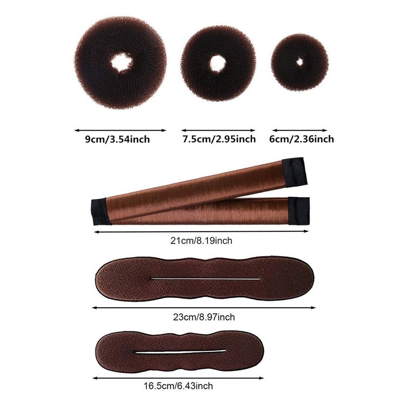 iFlyMars Hair Accessories Set - Foam Sponge Bun Shapers, Magic French Twist Clip, Snap Bun Makers, Elastic Bands, and Hair Pins (Brown) - Image 2