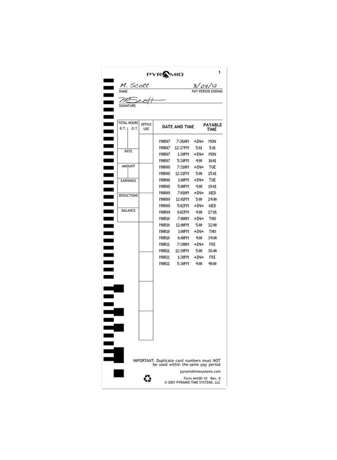 بيراميد تايم سيستمس 4410010Pk5 500 عدد بطاقات الوقت الأصلية والأصلية لساعات الوقت 4000 4000Pro 4000Prok و5000 من بطاقات الوقت الهرمية، بيضاء 3.5 × 9 بوصات - Image 5