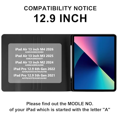 TaIYanG Keyboard Case for iPad Air 13-inch M4/M3/M2/Pro 12.9 (6th&5th Generation), Detachable Bluetooth Keyboard Case with Pencil Holder,Auto Sleep/Wake for iPad Air 13"(2025&2024)/Pro 12.9, Black - Image 2