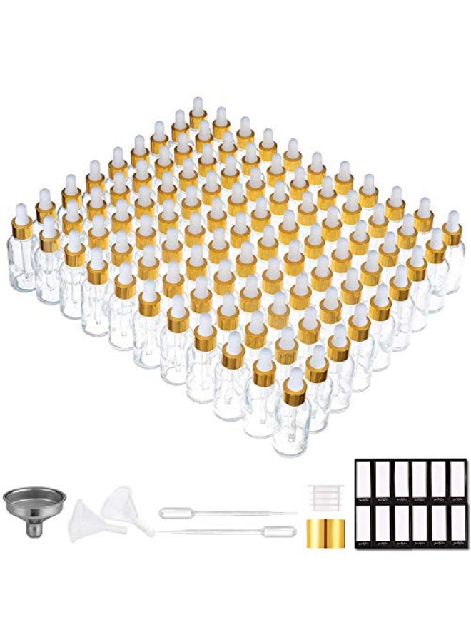 PrettyCare Glass Dropper Bottles 99 Pack 1oz 30ml Clear Empty Thick Bottles Bulk with Leakproof Golden Caps With Labels Funnels for for Storage TravelEssential Oils DIY Serums - Image 1