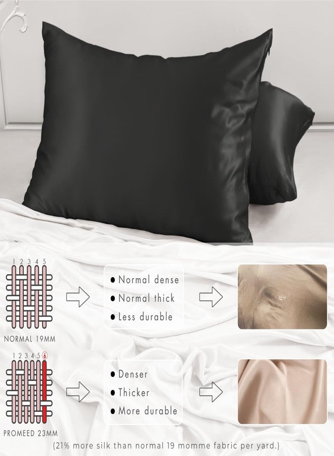 PROMEED Upgraded Grade 6A+ Black Silk Pillowcase with Zipper, 23 Momme Natural Mulberry Silk Pillow Cases for Hair and Skin - Easy Care with Free Laundry Bag (Standard 20"x26", Black) - Image 4