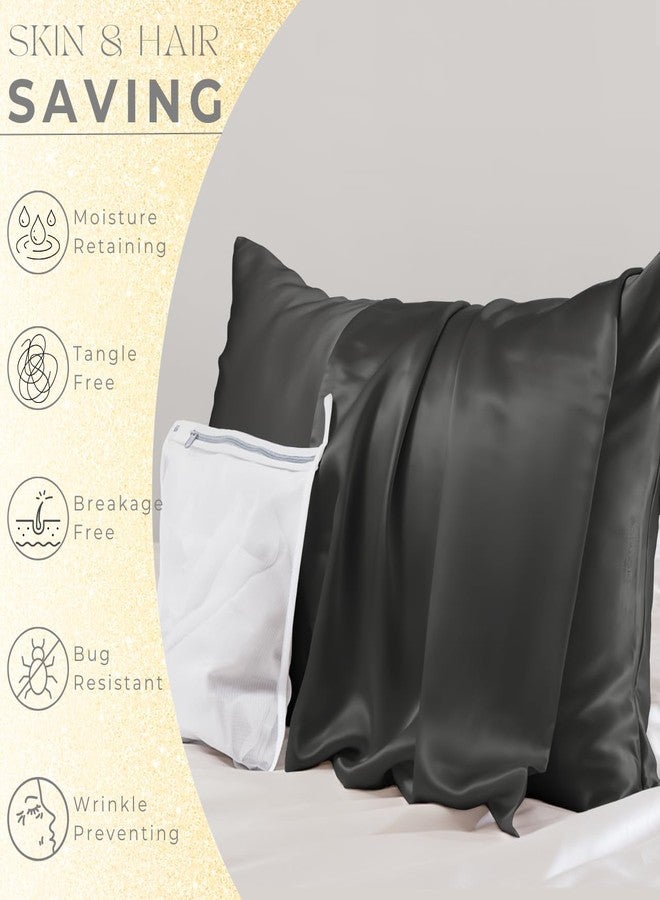 PROMEED Upgraded Grade 6A+ Black Silk Pillowcase with Zipper, 23 Momme Natural Mulberry Silk Pillow Cases for Hair and Skin - Easy Care with Free Laundry Bag (Standard 20"x26", Black) - Image 3