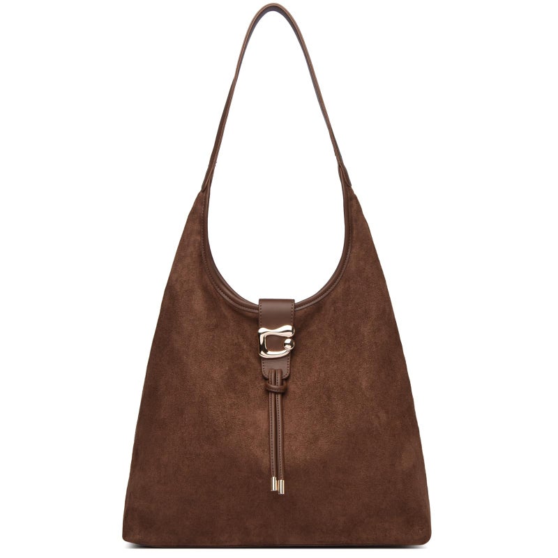MYHOZEE Suede Hobo Bags for Women Large Slouchy Shoulder Purse Soft Faux Suede Tote Bag with Zipper & Tassel for Work Travel College, Coffee Brown - Image 1