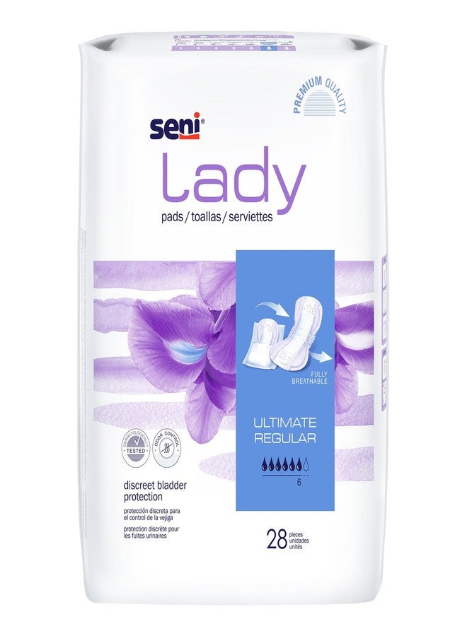 Seni Lady Discrete Bladder Control Pads with Adhesive Strip, 28 Count (1 Pack of 28, Ultimate Absorbency Level, Long, 14.4" Length with Super Absorbent Core and Odor Control - Image 1
