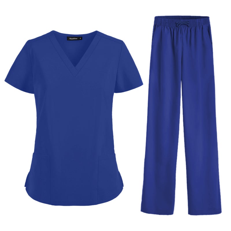 Elastic Quick-dry Scrub Set V-Neck Medical Nurse Uniform 42021 black  - Image 5