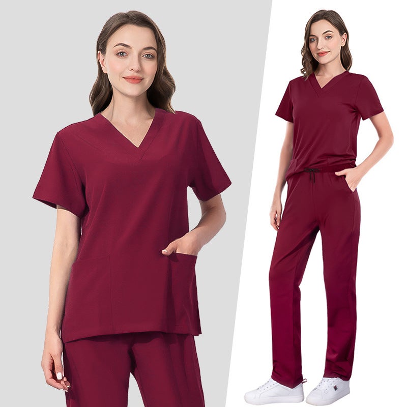 Elastic Quick-dry Scrub Set V-Neck Medical Nurse Uniform 42021 black  - Image 2