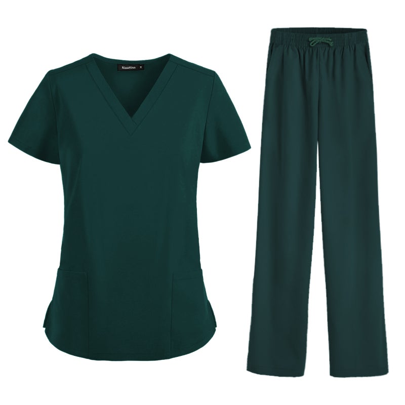 Elastic Quick-dry Scrub Set V-Neck Medical Nurse Uniform 42021 black  - Image 4