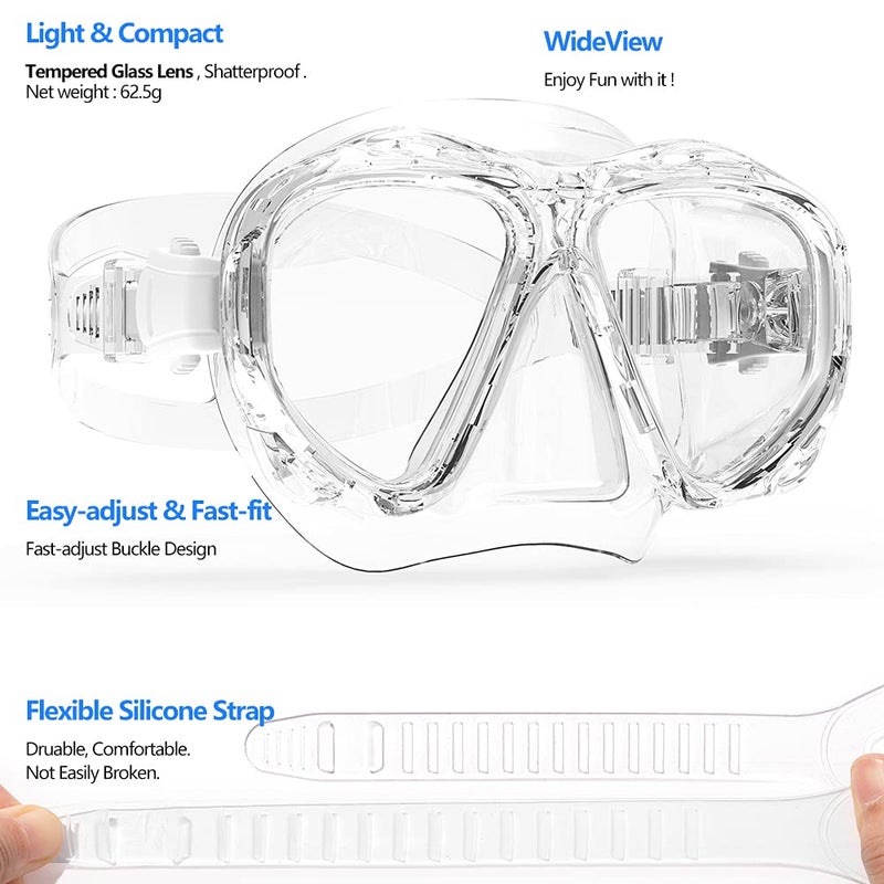COPOZZ Scuba Mask, No Fogging Snorkeling Scuba Dive Glasses, Great Seal Free Diving Tempered Glass Mask Goggles (Transparent) - Image 3