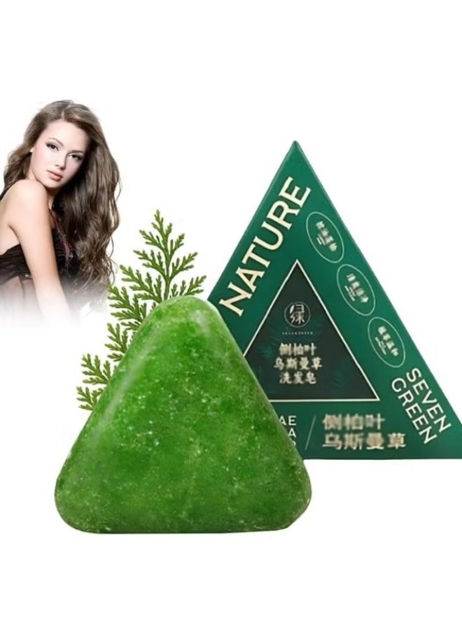 Nature Triangle Shampoo Bar, Seven Green Triangle Herbal Shampoo Bar with Usman Herb & Ginseng 120g+5g – Solid Hair Cleanser for Dry Damaged Hair - Image 1