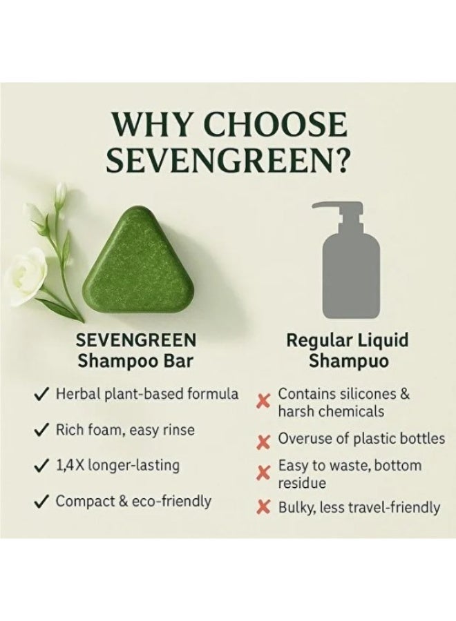Nature Triangle Shampoo Bar, Seven Green Triangle Herbal Shampoo Bar with Usman Herb & Ginseng 120g+5g – Solid Hair Cleanser for Dry Damaged Hair - Image 2