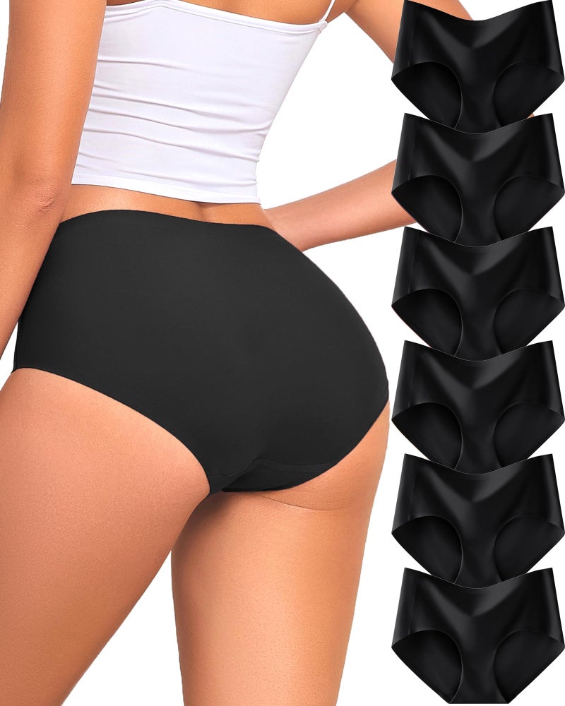 FINETOO 6 Pack Womens Seamless Underwear Full Coverage No Show Hipster Panties Mid Rise Stretchy Invisible Briefs - Image 1