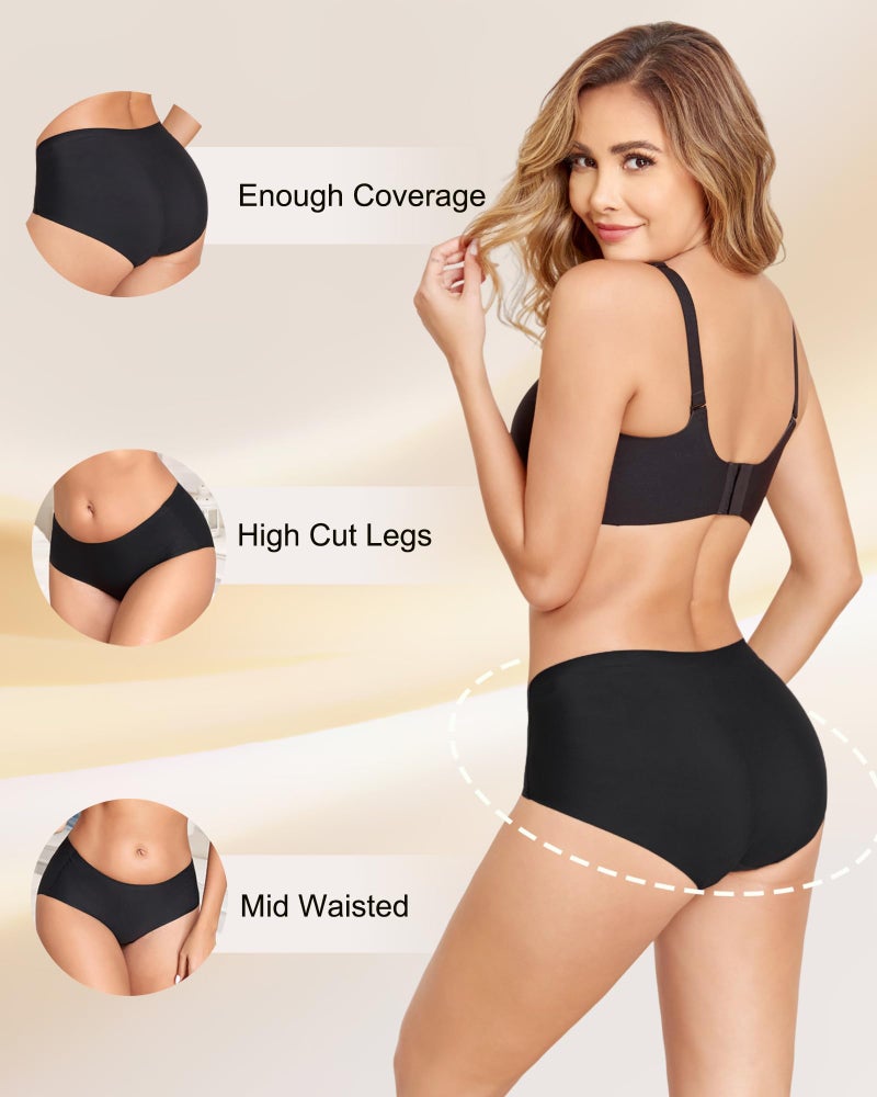FINETOO 6 Pack Womens Seamless Underwear Full Coverage No Show Hipster Panties Mid Rise Stretchy Invisible Briefs - Image 4